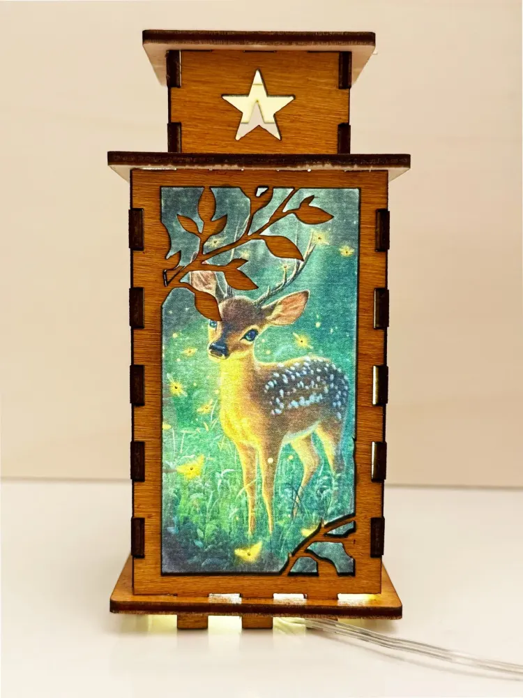 Deer Forest Night Lamp Lantern | Artisan Wooden Night Lamp | Artiviesta London