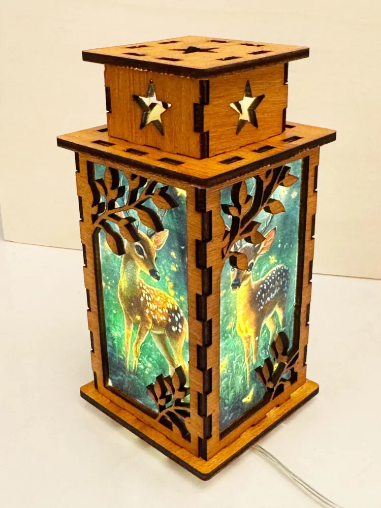 Deer Forest Night Lamp Lantern | Artisan Wooden Night Lamp | Artiviesta London