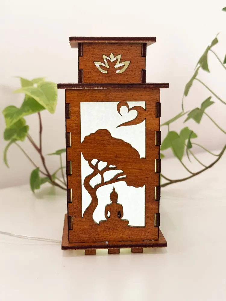 Buddha Under The Tree Of Life Glowing Night Lamp Lantern, Small Wooden Buddhist Meditation Lamp, Unique Yoga Gift, Meditation Home Decor — handmade wooden night lamp