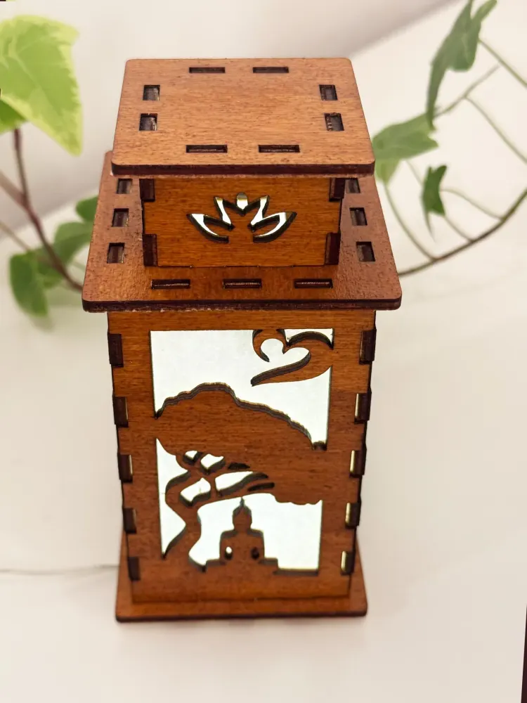 Buddha Under The Tree Of Life Glowing Night Lamp Lantern, Small Wooden Buddhist Meditation Lamp, Unique Yoga Gift, Meditation Home Decor