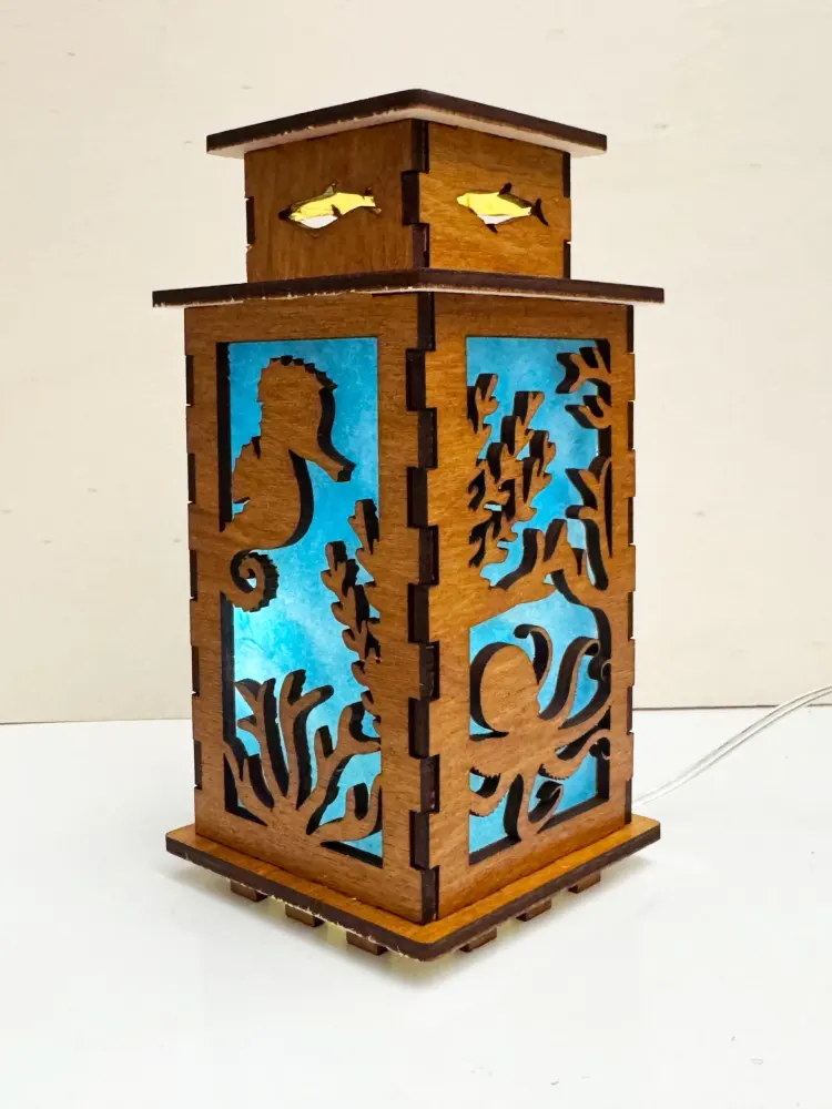 Ocean Shark Octopus Seahorse Stingray Night Lamp Lantern | Artisan Wooden Night Lamp | Artiviesta London