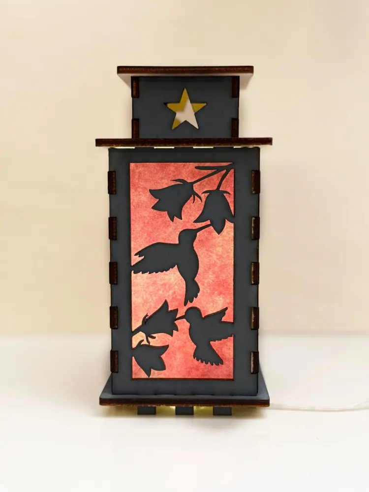 Hummingbird Bird Pink Night Lamp Lantern — handmade wooden night lamp in natural timber