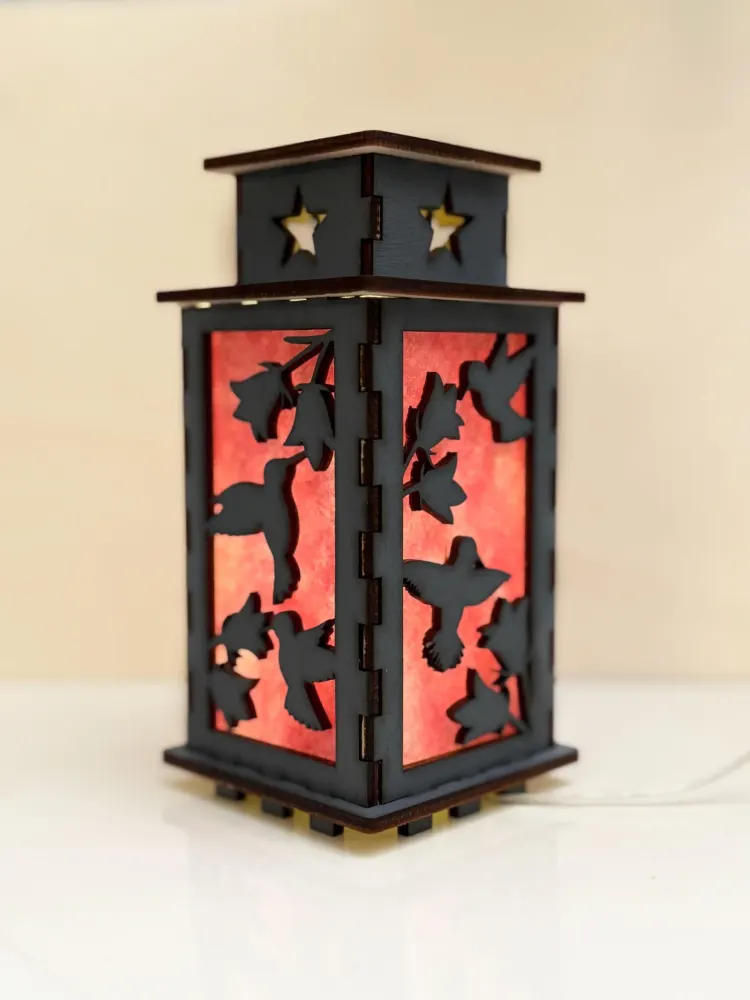 Hummingbird Bird Pink Night Lamp Lantern | Artisan Wooden Night Lamp | Artiviesta London