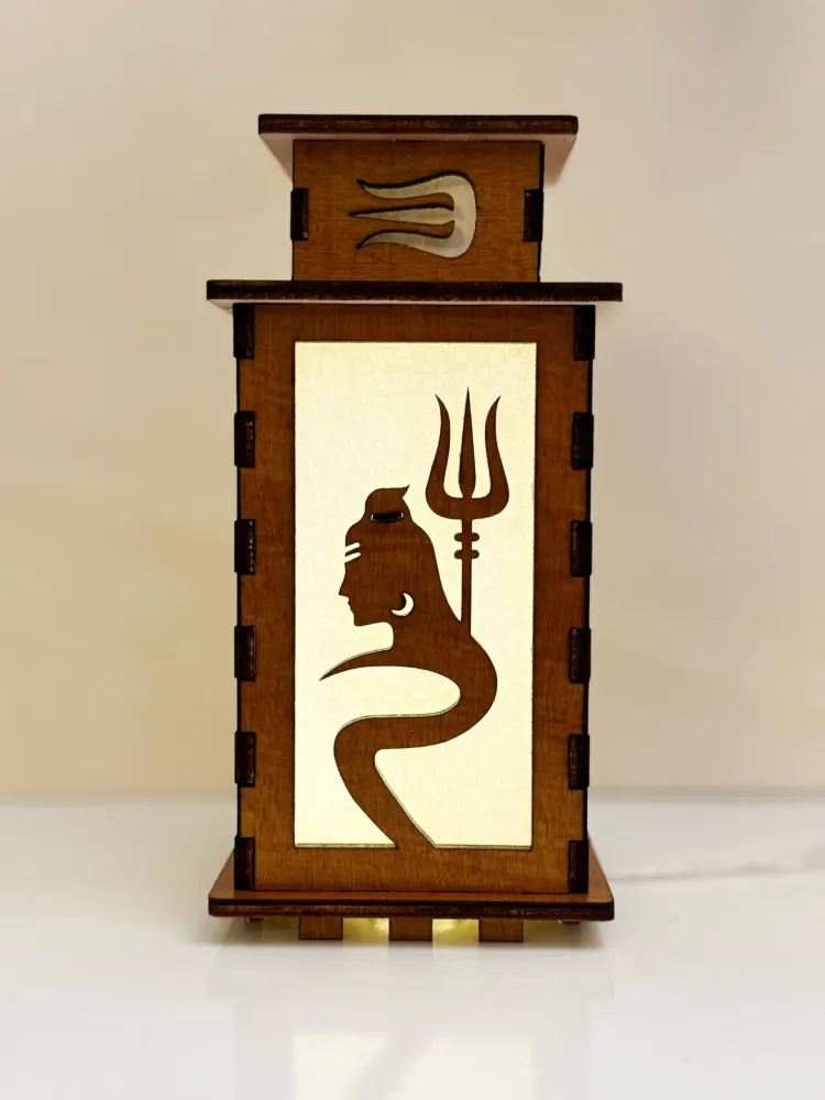 Lord Shiva Art Night Lamp Lantern — handmade wooden night lamp in natural timber