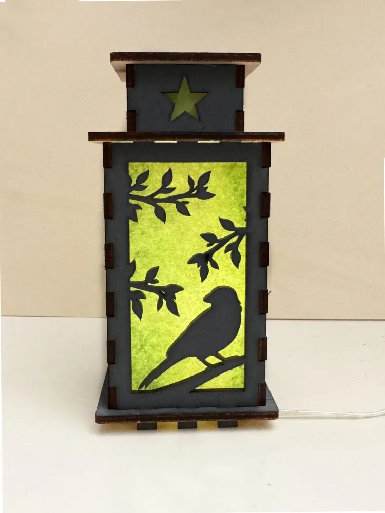 Birds In Green Paradise Night Lamp Lantern | Artisan Wooden Night Lamp | Artiviesta London