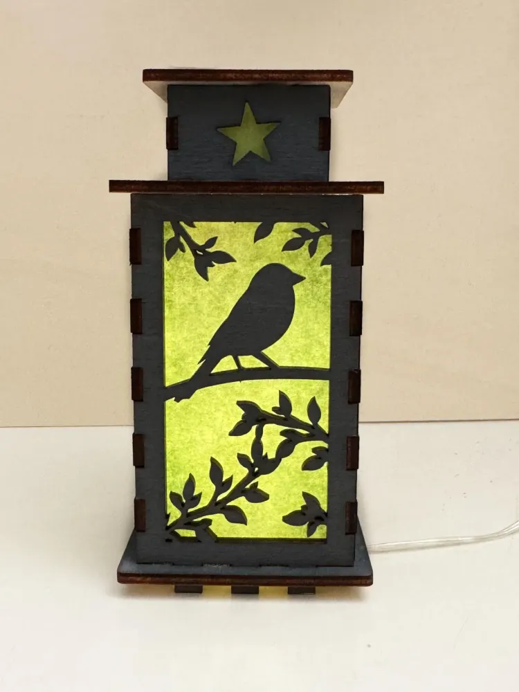 Birds In Green Paradise Night Lamp Lantern | Artisan Wooden Night Lamp | Artiviesta London