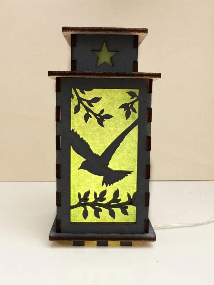 Birds In Green Paradise Night Lamp Lantern | Artisan Wooden Night Lamp | Artiviesta London