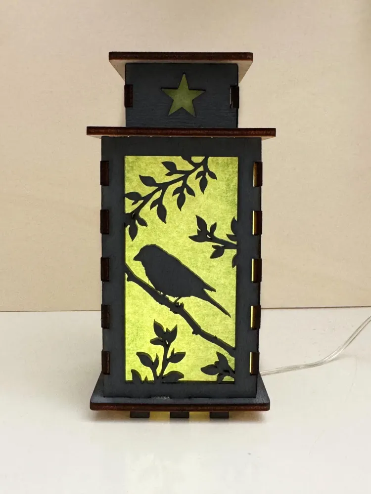 Birds In Green Paradise Night Lamp Lantern | Artisan Wooden Night Lamp | Artiviesta London