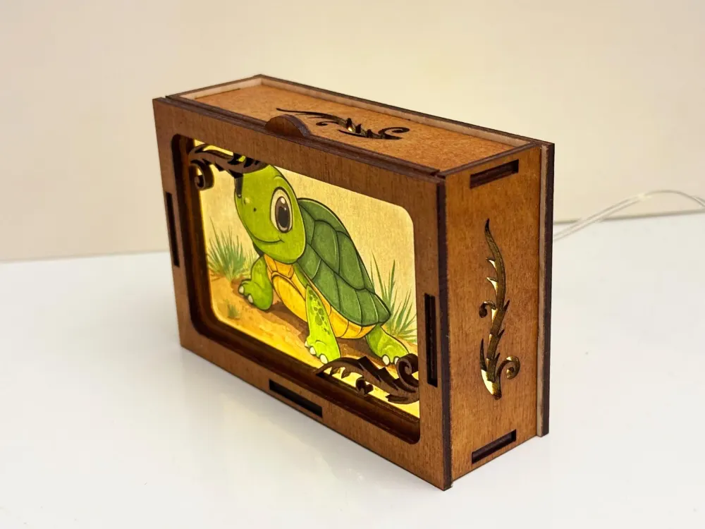 Green Cute Turtle Night Lamp Lantern | Artisan Wooden Night Lamp | Artiviesta London