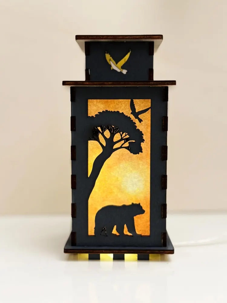 Forest Wolf Rabbit Deer Bear Night Lamp Lantern | Artisan Wooden Night Lamp | Artiviesta London