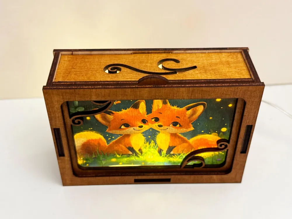 Two Foxes In The Forest Night Lamp Lantern | Artisan Wooden Night Lamp | Artiviesta London