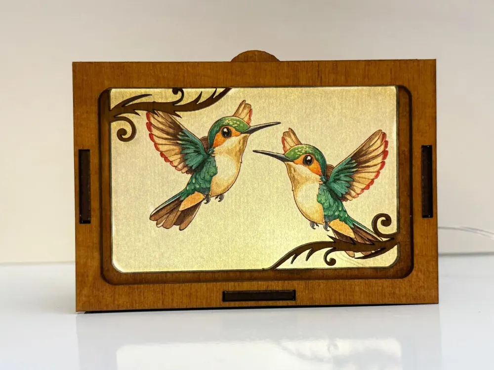 Hummingbird Birds In Forest Night Lamp Lantern — handmade wooden night lamp in natural timber