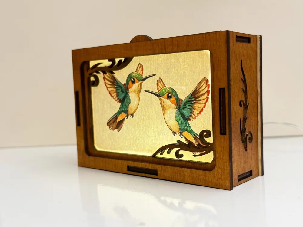 Hummingbird Birds In Forest Night Lamp Lantern | Artisan Wooden Night Lamp | Artiviesta London