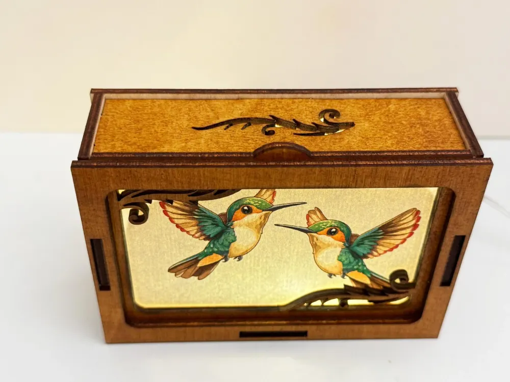 Hummingbird Birds In Forest Night Lamp Lantern | Artisan Wooden Night Lamp | Artiviesta London