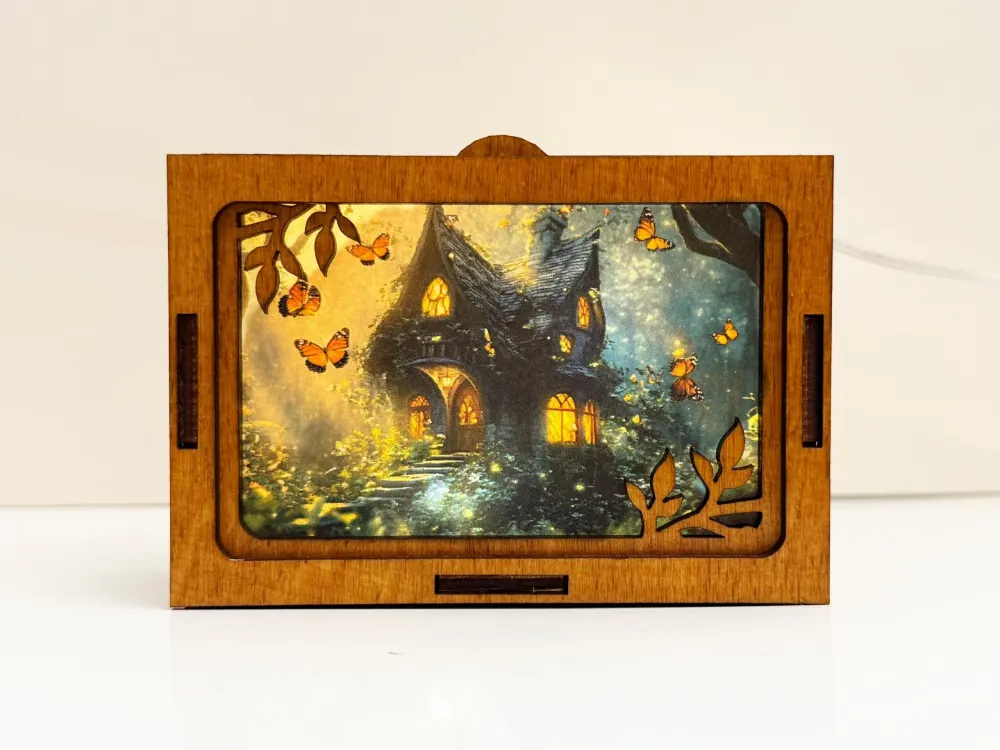 Dwarf Magical Butterflies House Fairy Night Lamp Lantern — handmade wooden night lamp in natural timber