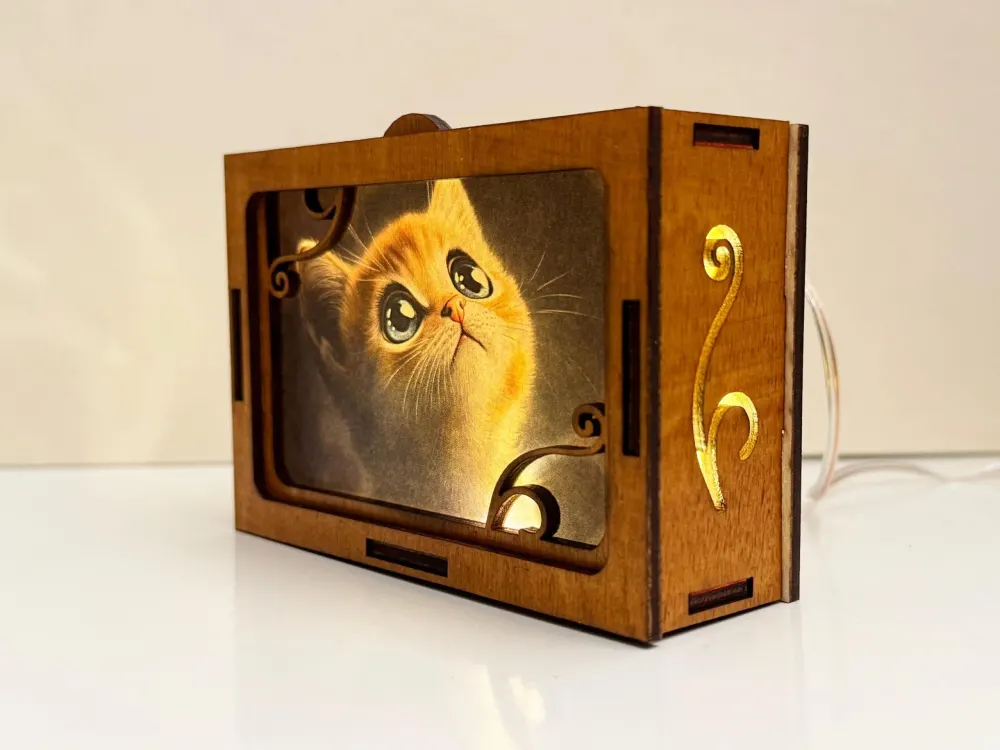 Cute Kitty Wooden Night Lamp – Handmade USB Wooden Cat Eyes Light
