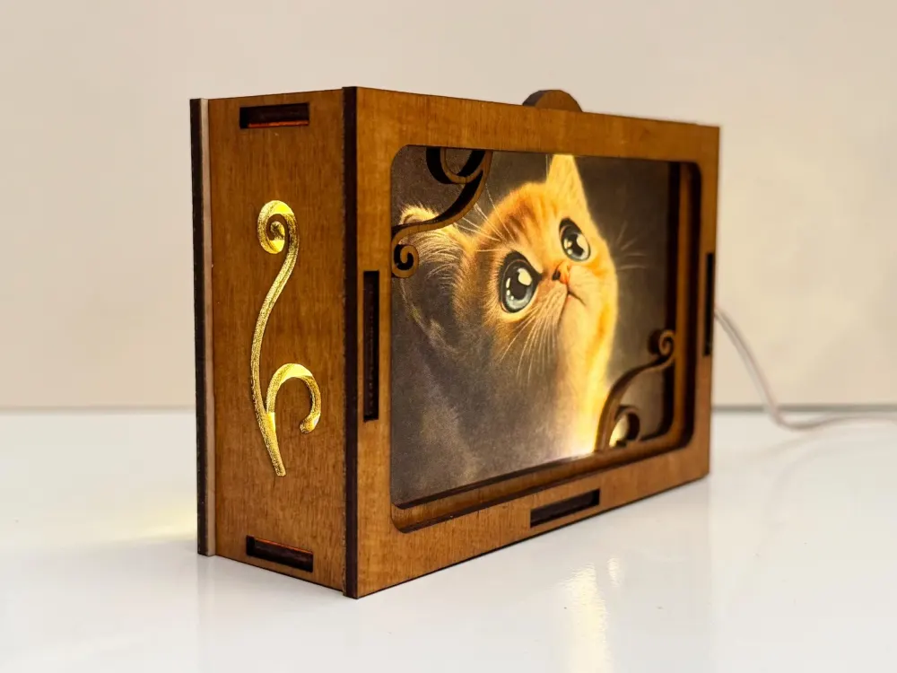 Cute Kitty Wooden Night Lamp – Handmade USB Wooden Cat Eyes Light