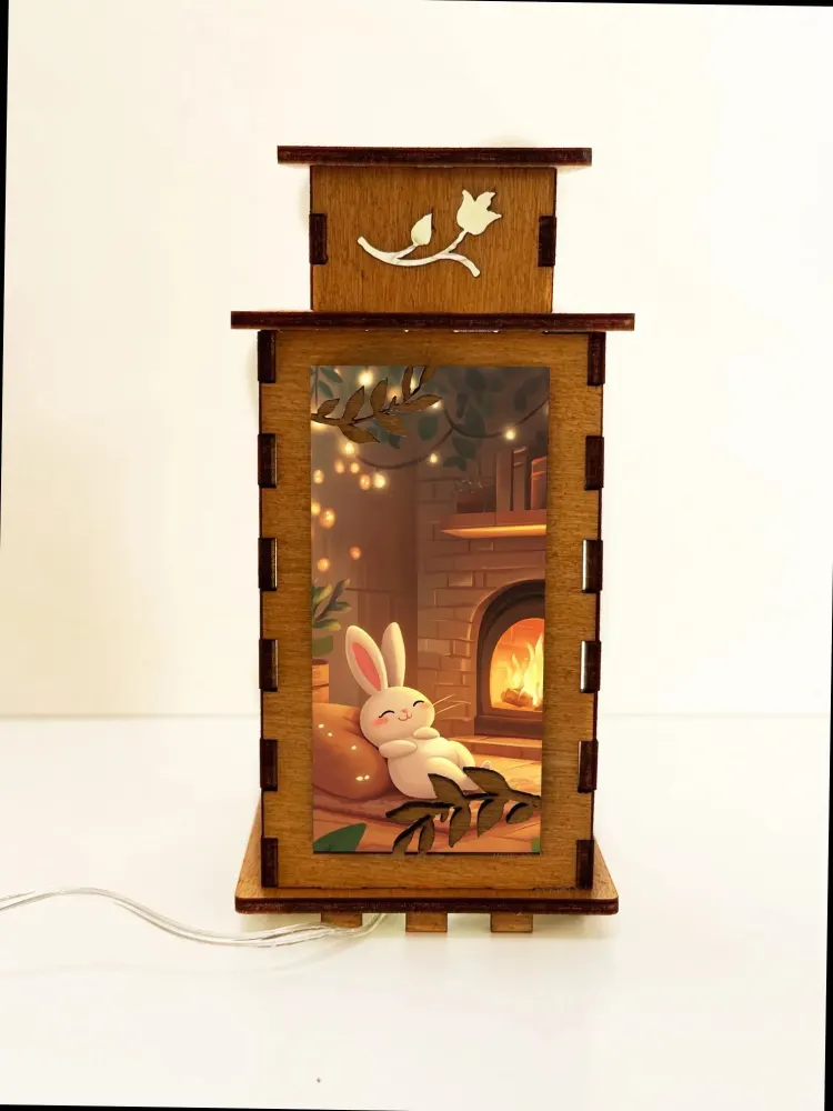 The Bunny Lamp by the Hearth - handmade natural wood night lamp by Artiviesta London