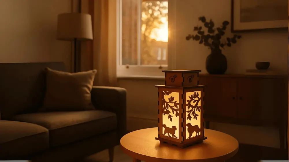 A Dog Lamp by the Armchair - handmade natural wood night lamp by Artiviesta London