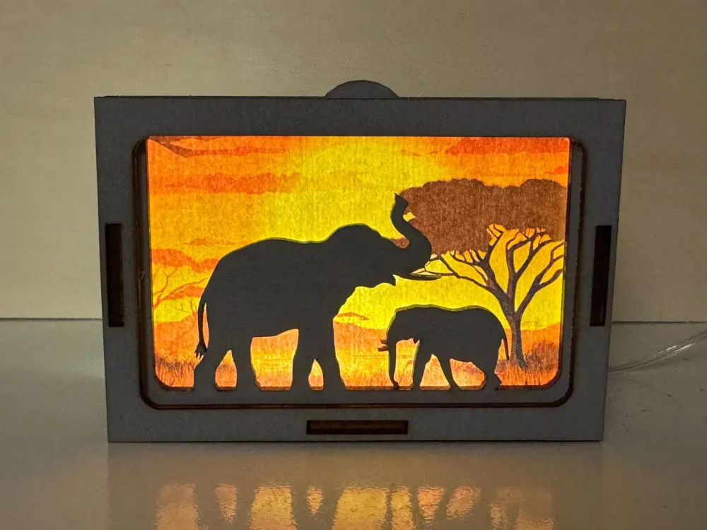 Elephants African Sunset Night Lamp Lantern | Artisan Wooden Night Lamp | Artiviesta London
