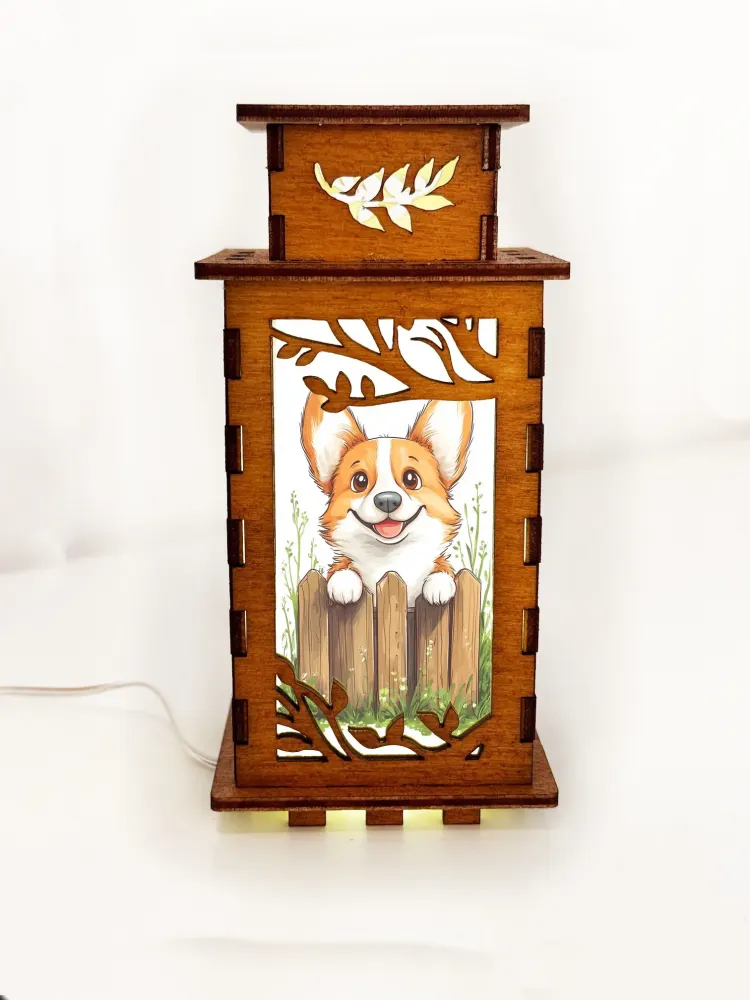 Corgi Fence Wooden Art Lamp – Cute Dog Night Light Gift Home Decor