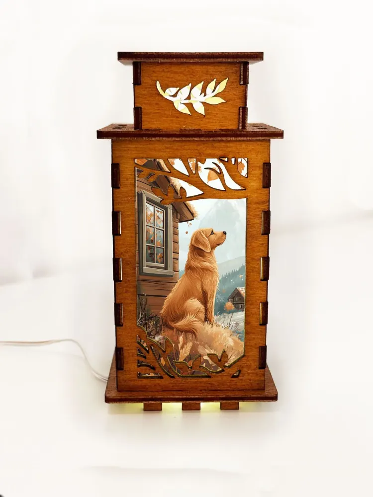 Artiviesta Dog and Cabin Wooden Night Lamp | Artisan Handcrafted Eco-Friendly Glow