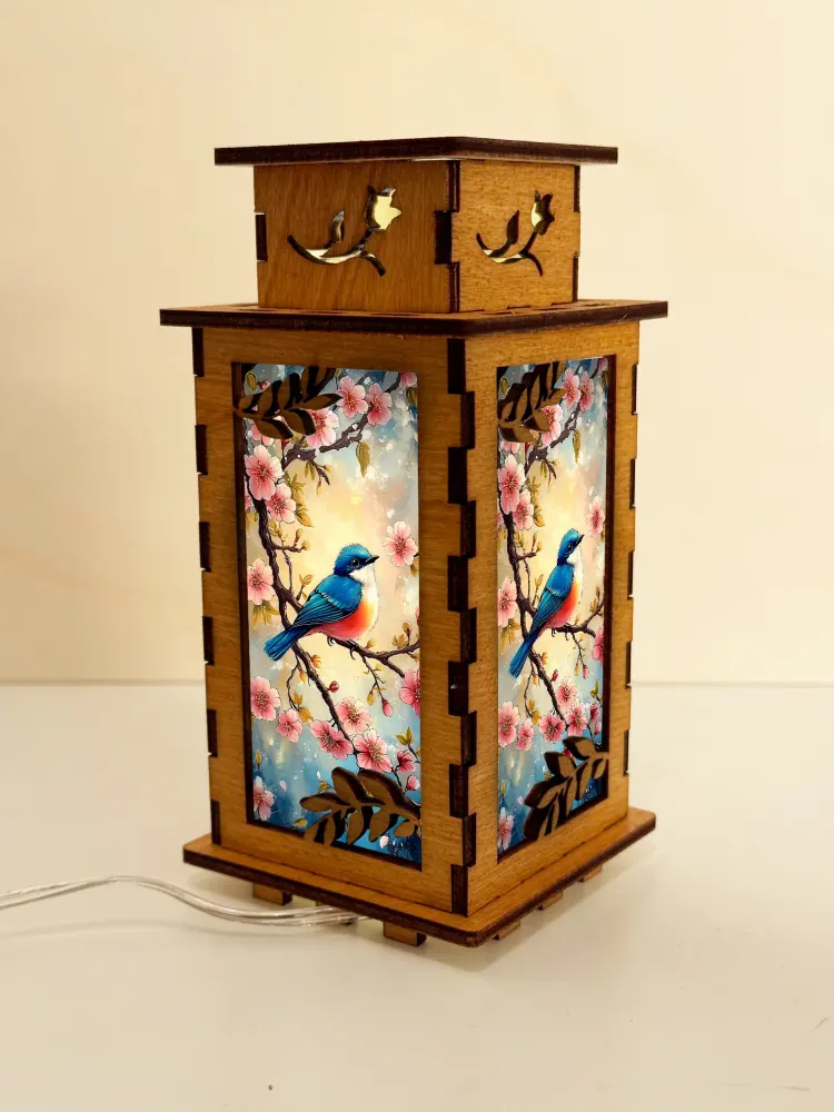 Bird With Flowers Wooden Lamp | Artisan Wooden Night Lamp | Artiviesta London