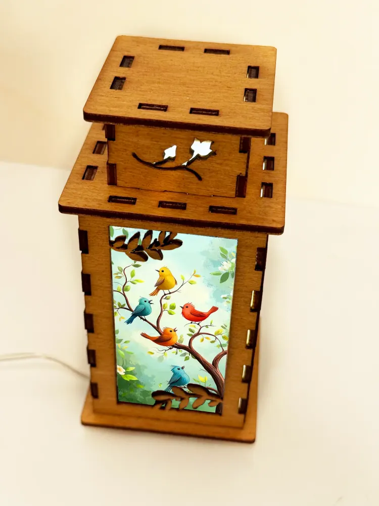 Colorful Birds On A Branch Wooden Night Lamp | Artisan Wooden Night Lamp | Artiviesta London