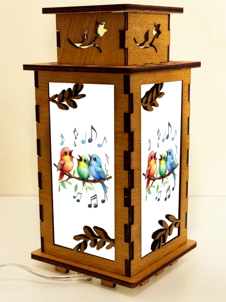 Singing Birds Wooden Night Lamp | Artisan Wooden Night Lamp | Artiviesta London