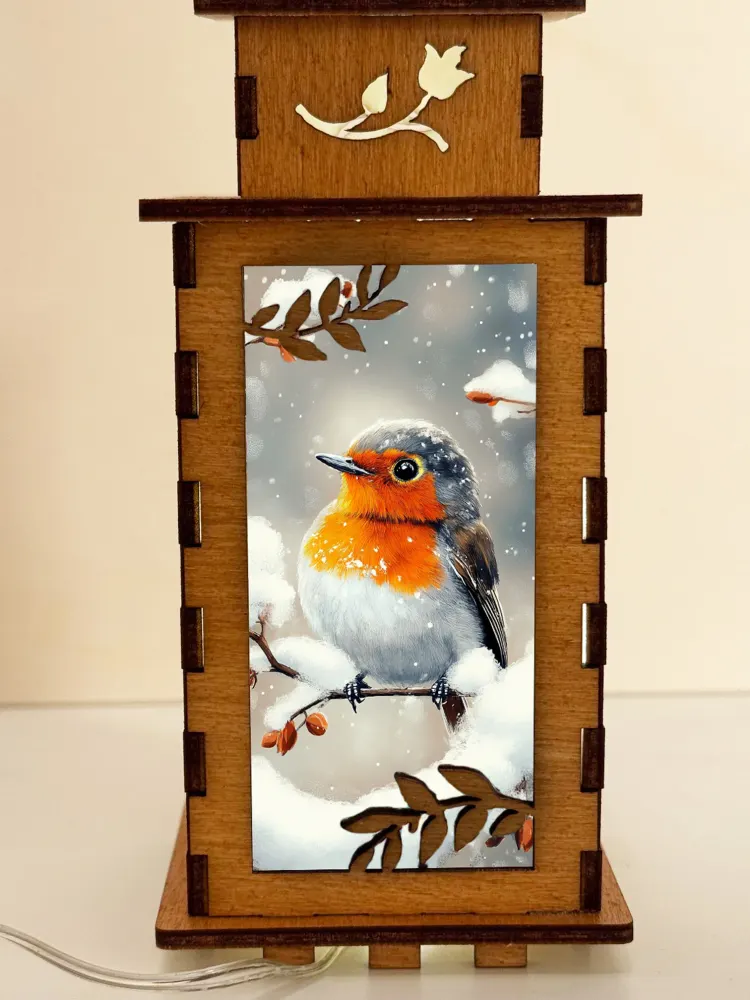 Robin Bird Wooden Night Lamp | Artisan Wooden Night Lamp | Artiviesta London