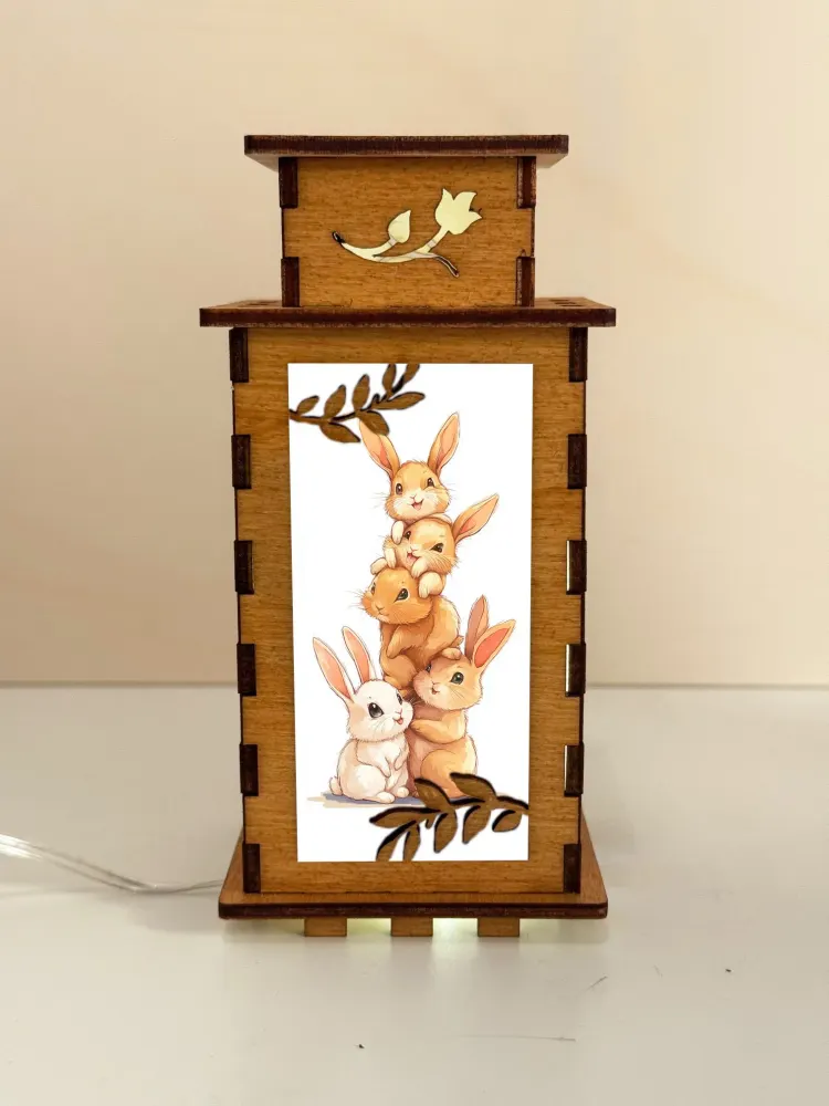 Cute Bunny Group Wooden Night Lamp | Artisan Wooden Night Lamp | Artiviesta London