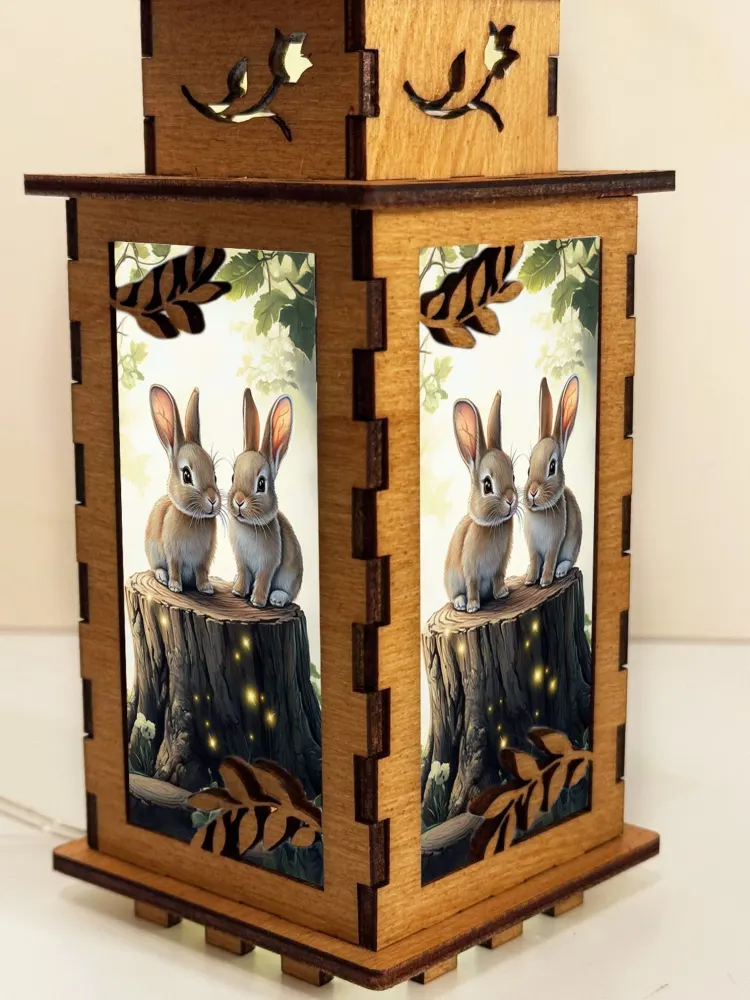 Two Bunnies Wooden Night Lamp | Artisan Wooden Night Lamp | Artiviesta London