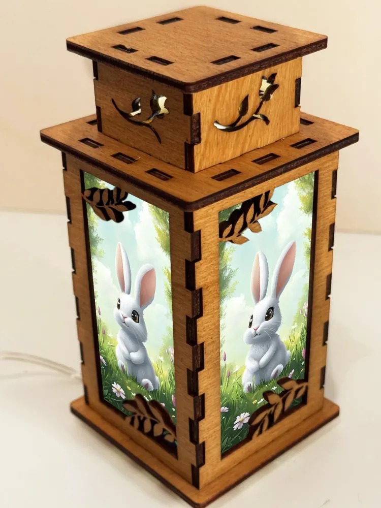 Bunny Meadow Wooden Night Lamp | Artisan Wooden Night Lamp | Artiviesta London