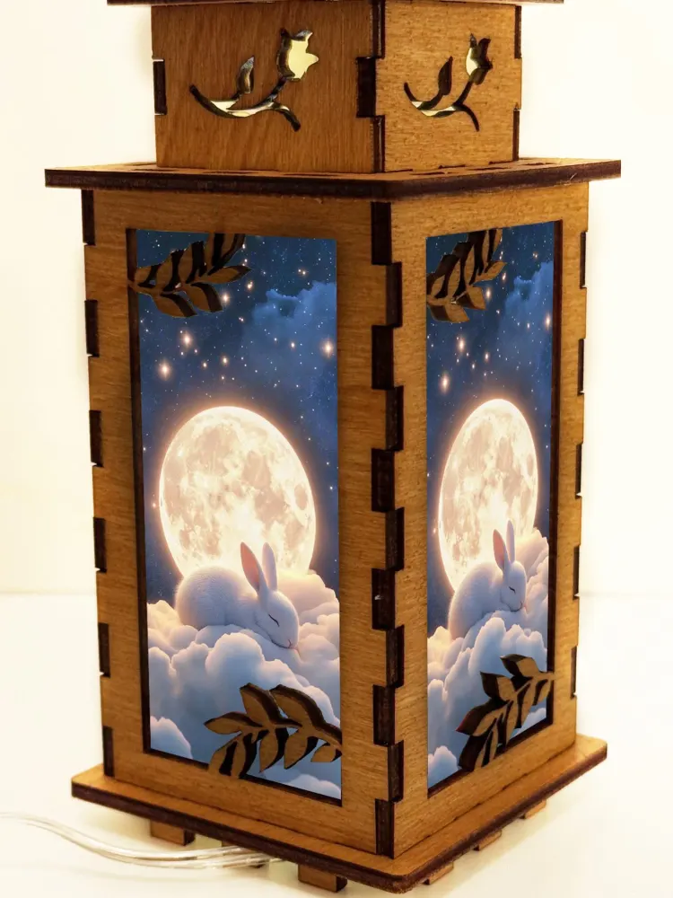 Bunny Moon Wooden Night Lamp | Artisan Wooden Night Lamp | Artiviesta London