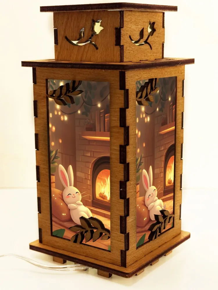 Bunny Fireplace Wooden Night Lamp | Artisan Wooden Night Lamp | Artiviesta London