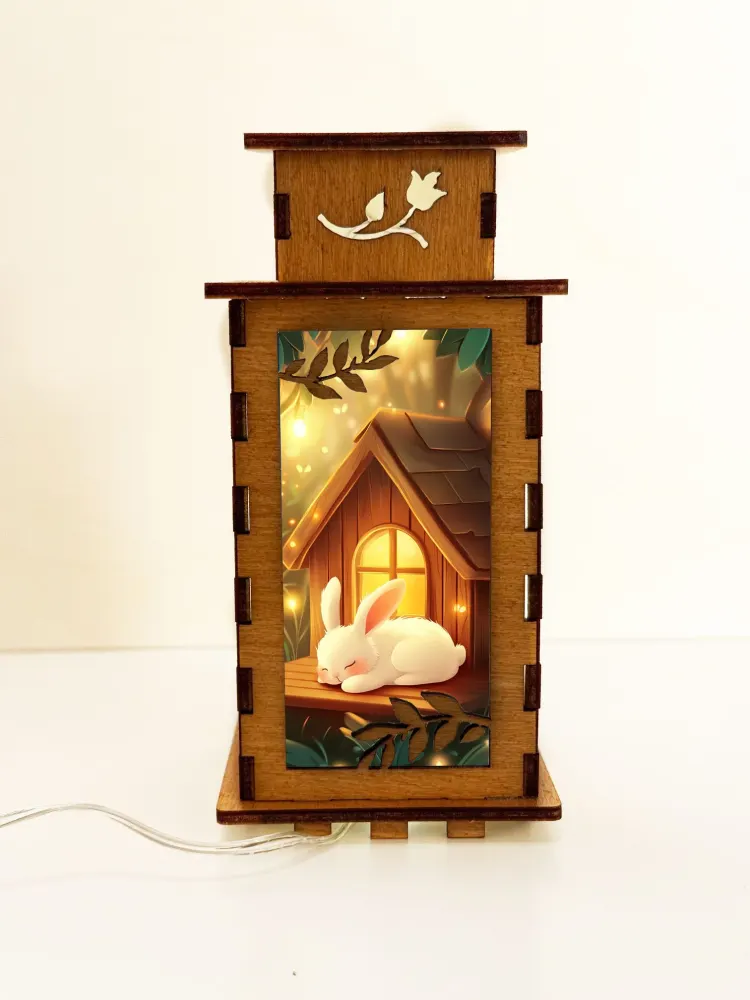 Sleeping Bunny Wooden Night Lamp — handmade wooden night lamp in natural timber