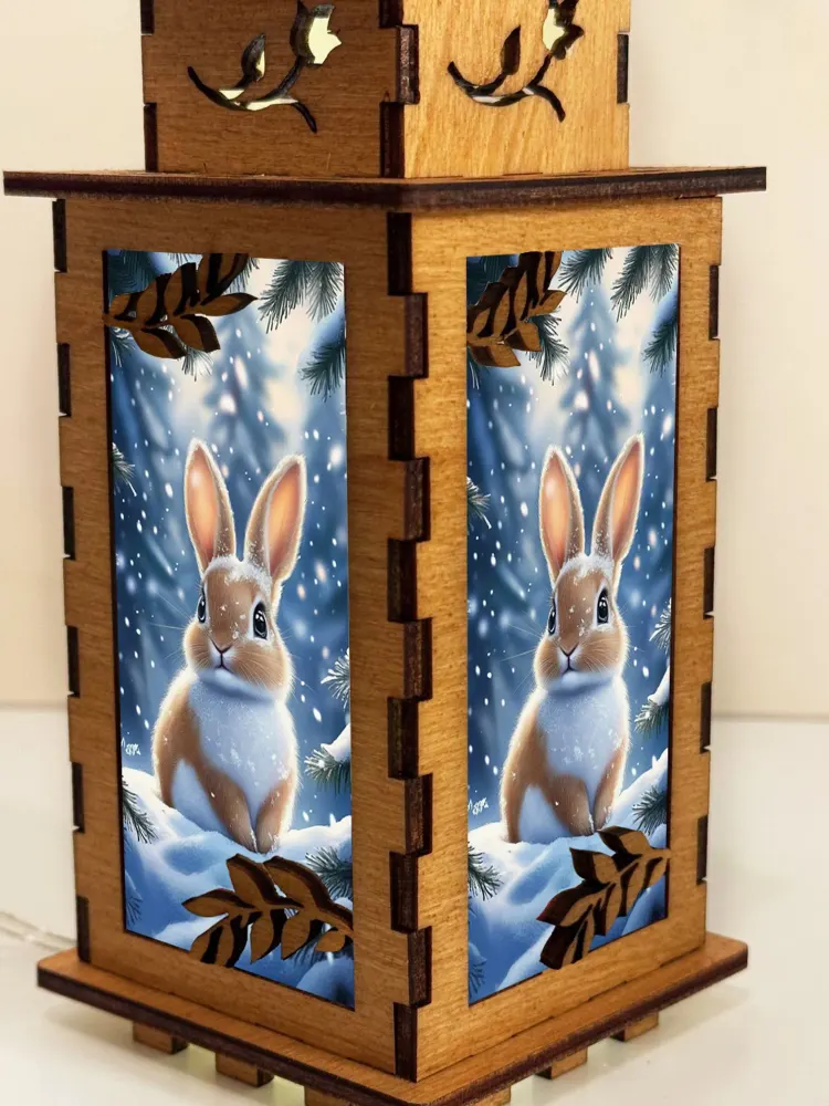 Winter Bunny Wooden Night Lamp | Artisan Wooden Night Lamp | Artiviesta London