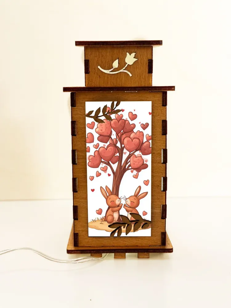 Love Bunny Wooden Night Lamp — handmade wooden night lamp in natural timber