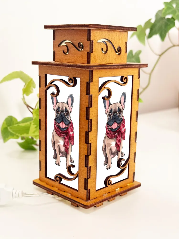 Handcrafted French Bulldog Hearts Wooden Lantern | Eco-Friendly Lamp by Artiviesta