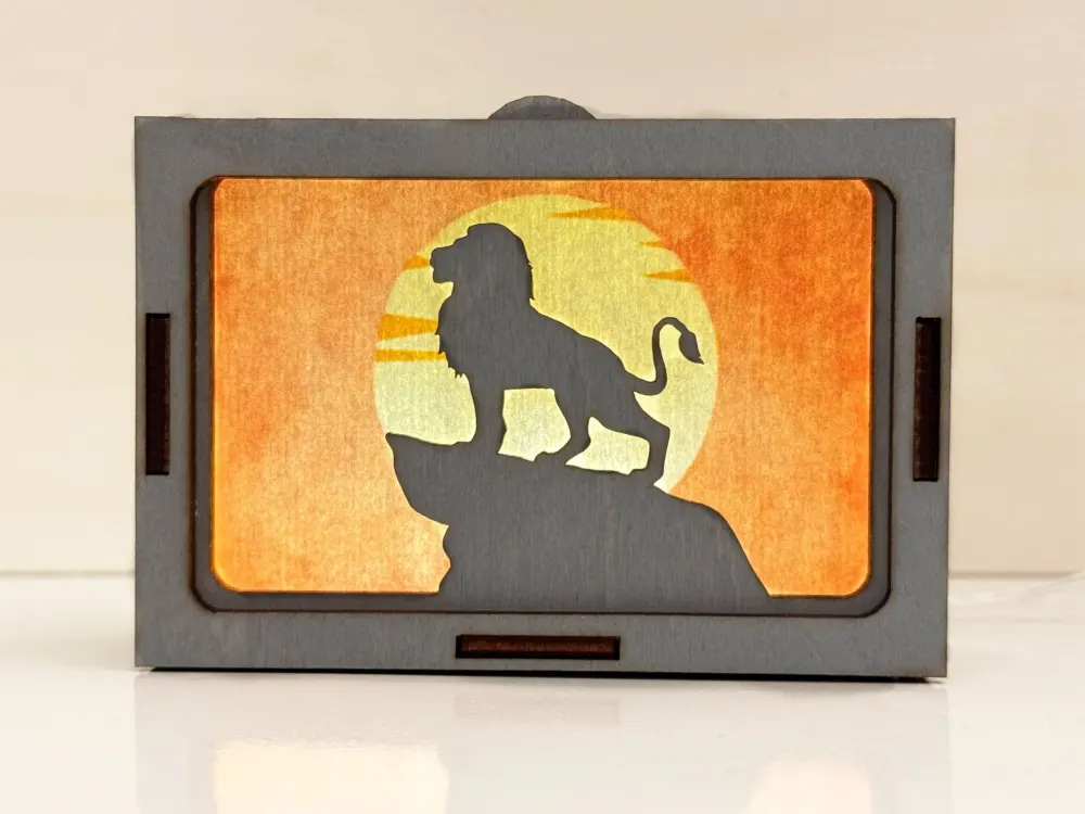 African Lion Night Lamp Lantern — handmade wooden night lamp in natural timber