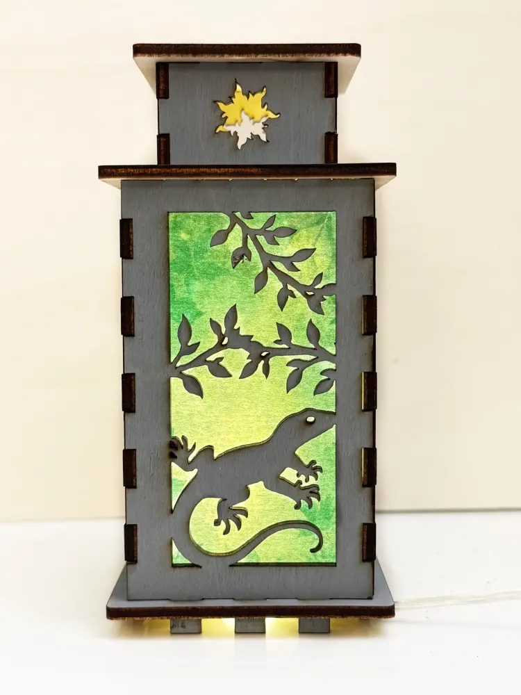 Agama Lizard Jungle Night Lamp Lantern — handmade wooden night lamp in natural timber