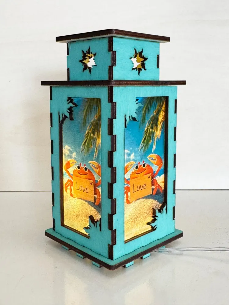 Love Crab Positive Vibes Night Lamp Lantern — handmade wooden night lamp in natural timber