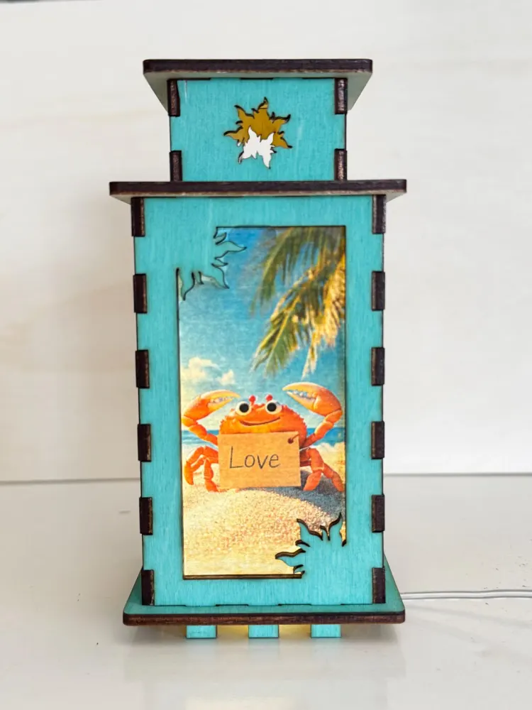 Love Crab Positive Vibes Night Lamp Lantern | Artisan Wooden Night Lamp | Artiviesta London