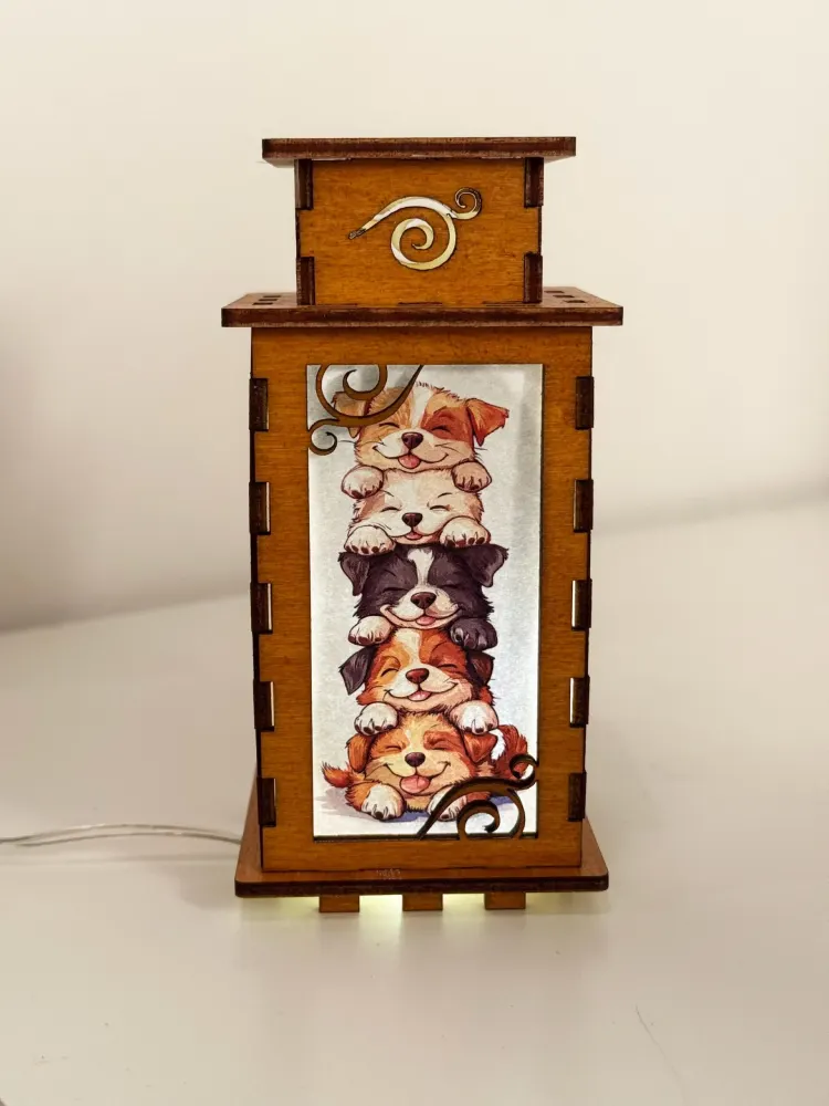 Pile Of Smiling Dogs Wooden Night Lamp | Eco-Friendly Light by Artiviesta