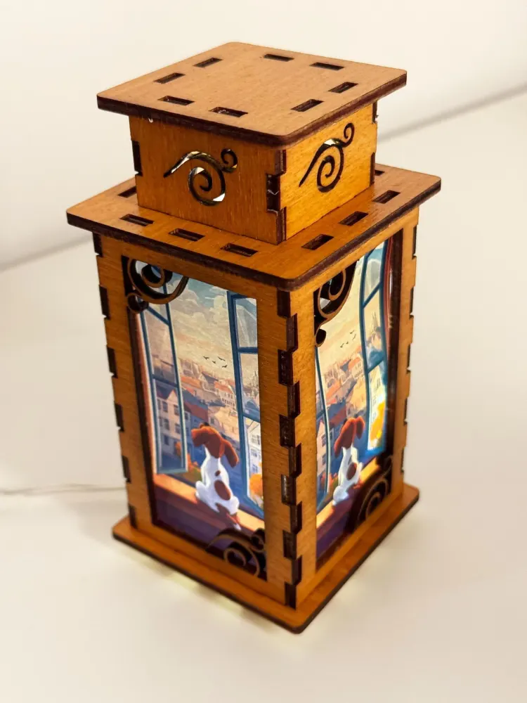 Dog Puppy Looking Out The Window Night Lamp Lantern – Cozy Wooden Dog Light