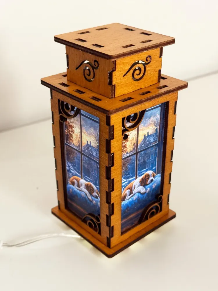 Sleeping Dog Puppy In The Window Night Lamp Lantern – Cozy Wooden Dog Light