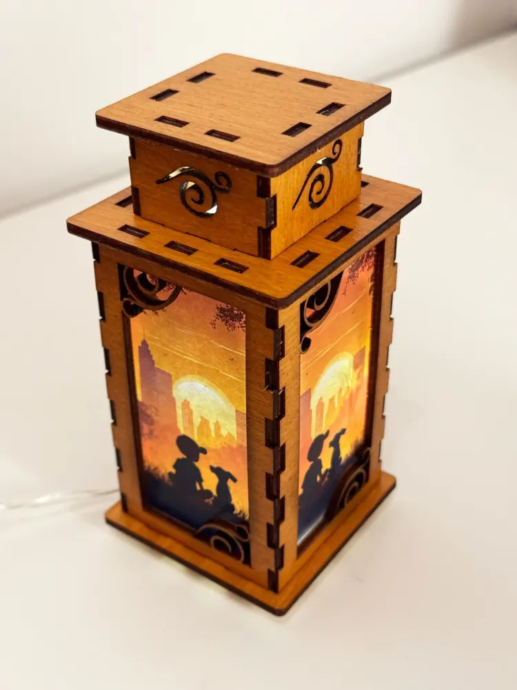 Boy And The Dog City Sunset Night Lamp Lantern – Urban Wooden Dog Light