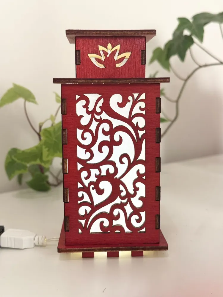 Flowers Floral Art Night Lamp Lantern — handmade wooden night lamp in natural timber