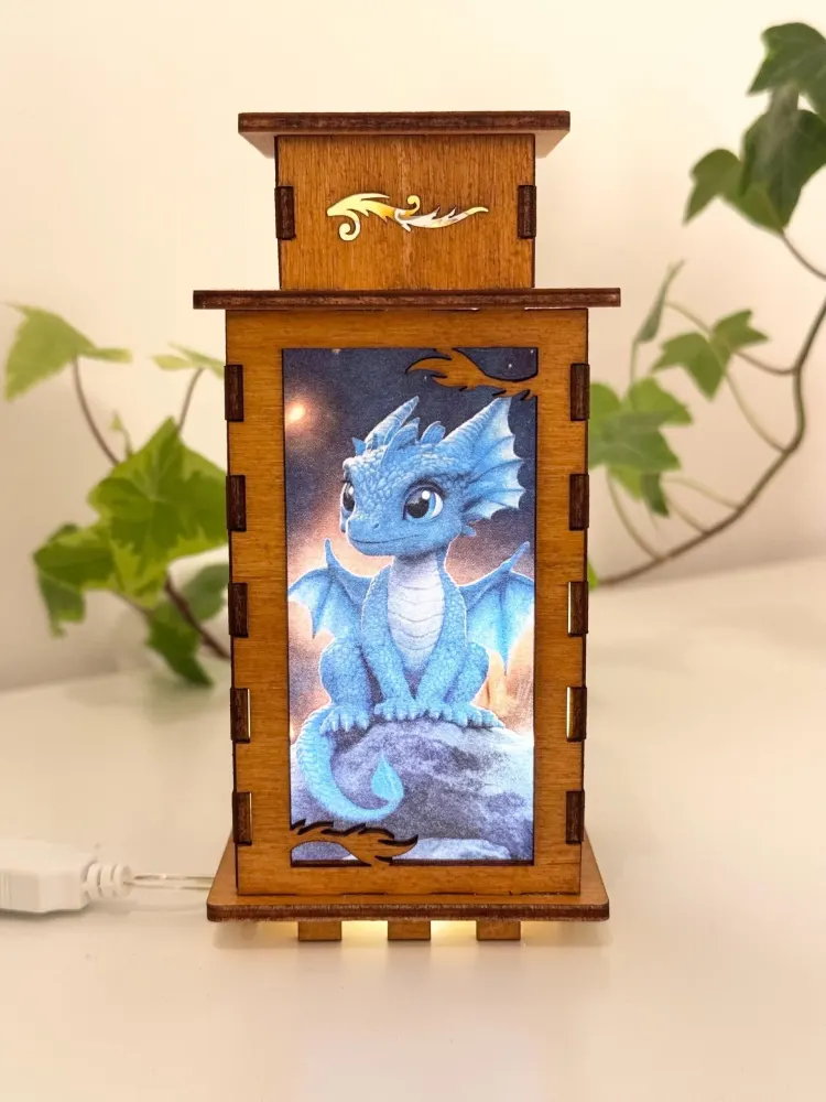 Cute Blue Dragon Fantasy Magic Night Lamp Lantern — handmade wooden night lamp in natural timber