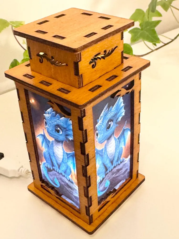 Cute Blue Dragon Fantasy Magic Night Lamp Lantern | Artisan Wooden Night Lamp | Artiviesta London